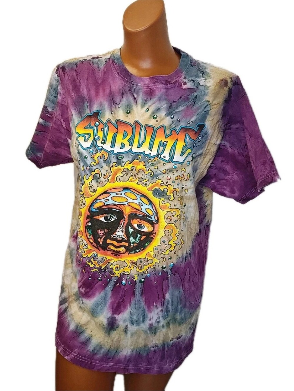 Sublime Band Tee S/M Purple Tye Dye Sun Graffiti Art T-shirt Edgy Hippy Festival